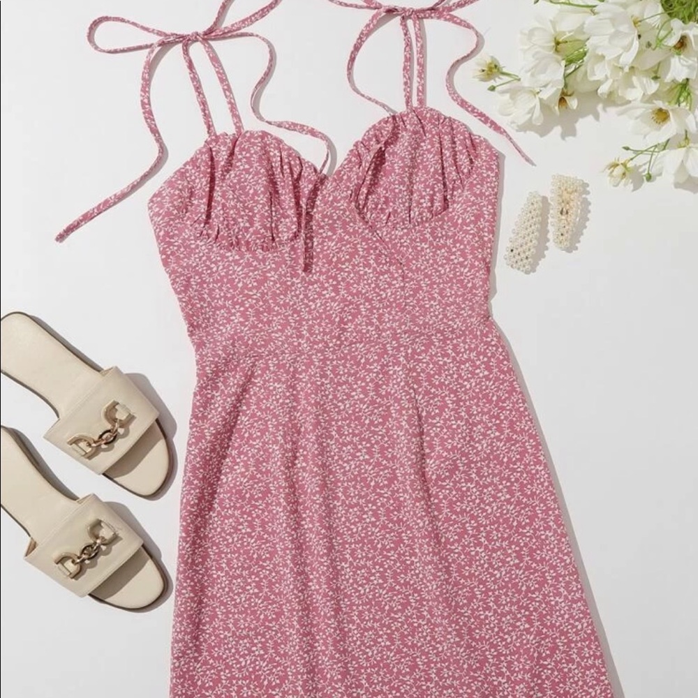 Floral summer dress with tie shoulder straps
